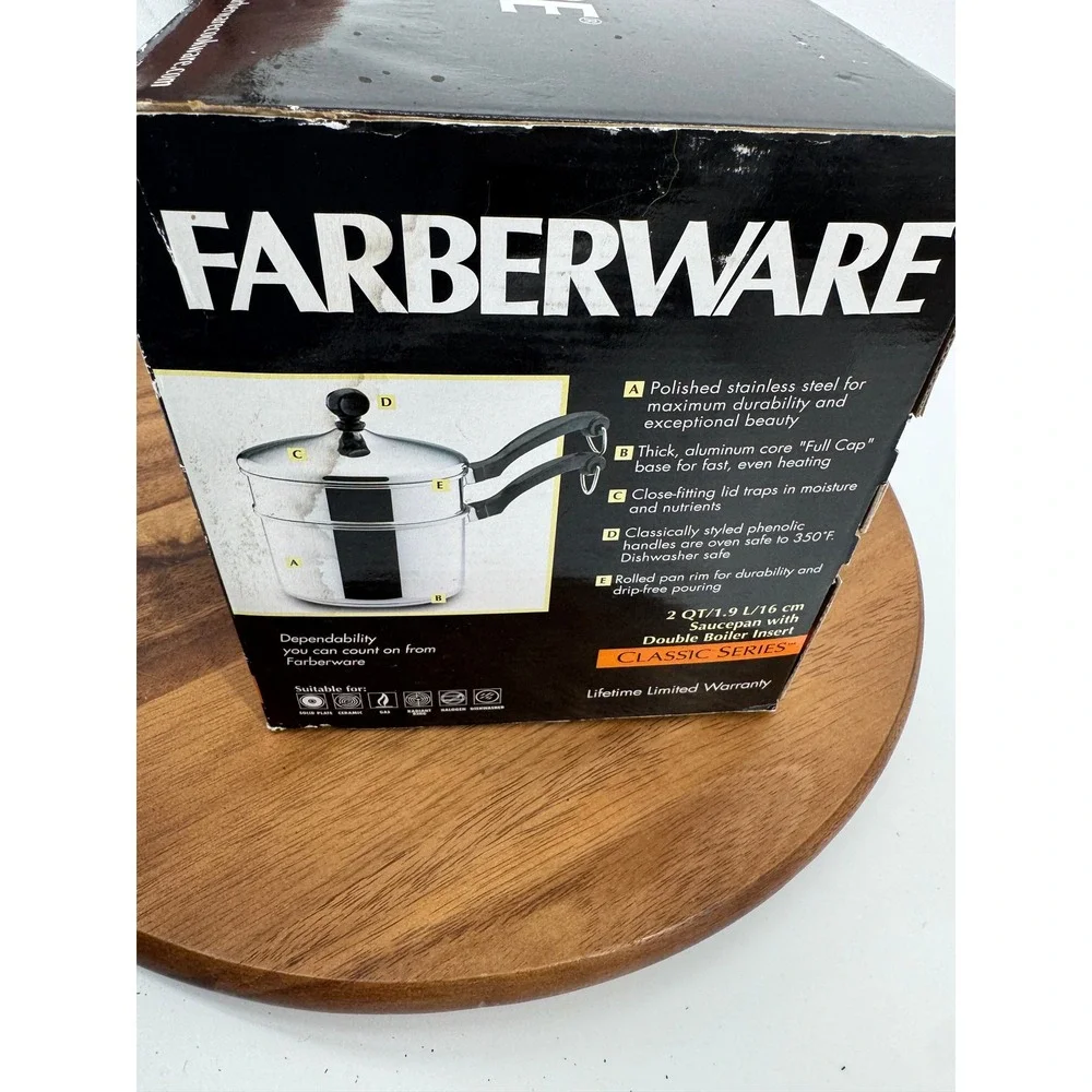 Farberware Double Boiler Saucepan 2QT New Silver Stainless Steel Classic Series‎